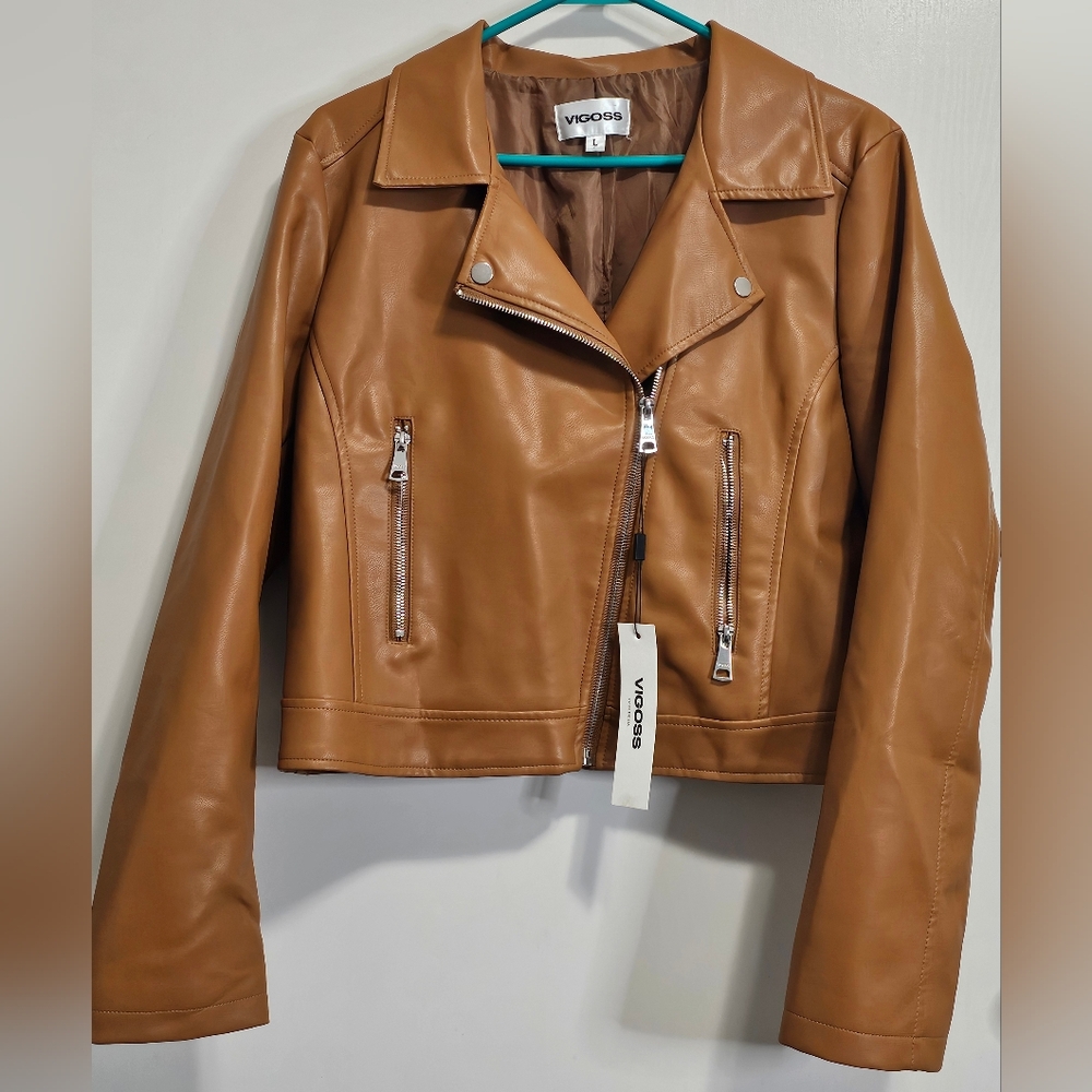Faux Leather Camel Moto Jacket